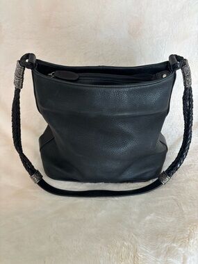 Fossil Black Leather Braided-Handle Shoulder Bag